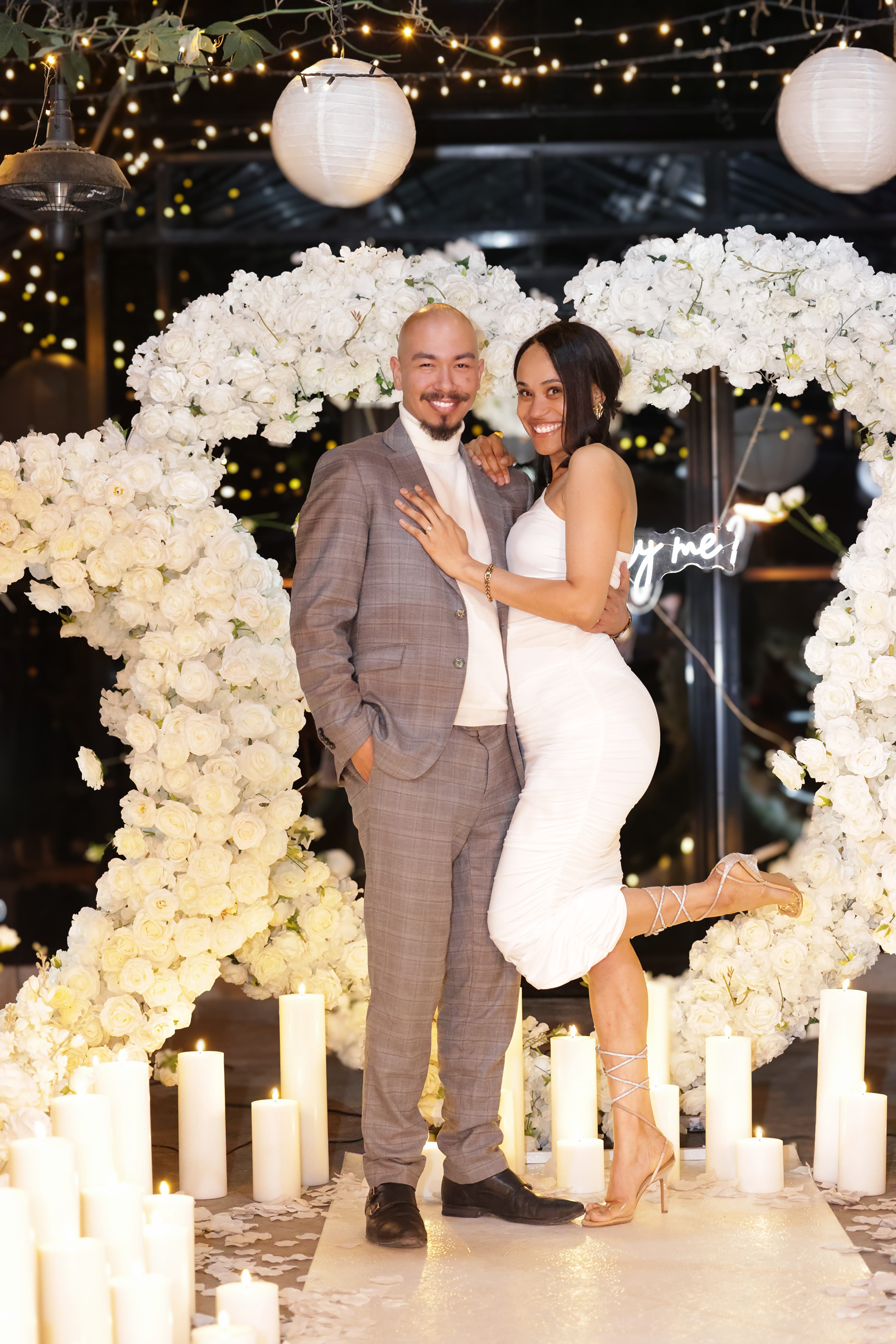 Elegant engagement session in warm romantic light